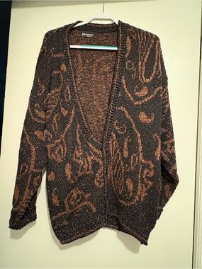 Vintage Chunky Knit Tony Lambert Unique Cardigan Sweater confetti whale medium